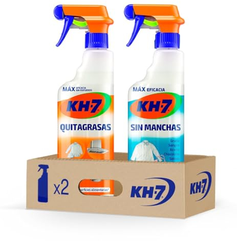 KH-7 Quitagrasas + Sin Manchas | Desengrasante | Quitamanchas | Elimina todo tipo de Manchas | Grasa y Suciedad | Apto para todas las Superficies y Tejidos | Pack 2 uds | 715ml