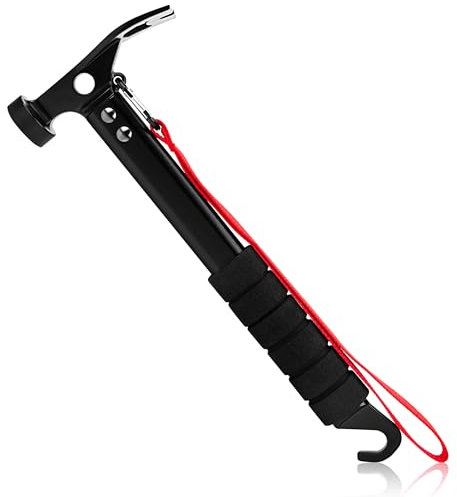 AYMQC Martillo de Camping Multifuncional Con Mango de Aluminio - Extractor de Clavijas para Tienda de Campaña Negro