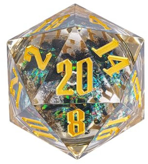 Cusdie Grand D20 DND Würfel 55mm mit scharfen Kanten, D&D 20 Handgefertigte Riesenseiten, für RPG, Tischspiele (Black Moving Black)