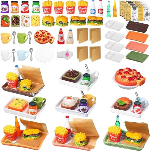 50 Stück Miniatur Lebensmittel, Miniatur Essen und Trinken, 1:12 Miniatur Lebensmittel Puppenhaus, Wichtel Zubehör Küche, Miniatur Puppenhaus Zubehör