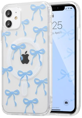 UEEBAI Magnetisch Hülle für iPhone 11, Blau | Schleife Transparente Handyhülle mit Kabelloses Laden, Kameraschutz Anti-Vergilbung Schutzhülle, Stoßfeste Bumper Cover Case