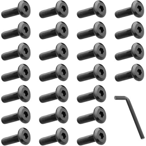 HOTUT Vite a Testa Svasata M6 x 20 mm, 25 Pezzi Viti a Testa Piatta con Esagono Incassato in Acciaio Inox V2A A2 Ossido Nero, Viti a Piatta Macchina Completa Filettatura con Chiave a Brugola