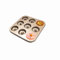 Gurlideo Donut Mould 9-Cavity 3 Shapes Cupcake Tins Non Stick Carbon Steel Baking Tray for Doughnut Muffin Cupcake, Gold