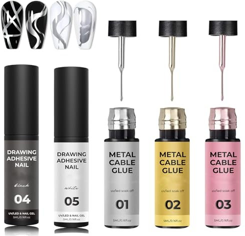 DOOCECIY 5 PCS French Tip Gel Polish, Metallic Gel Liner Nail Polish for Nail Art Design Drawing Painting