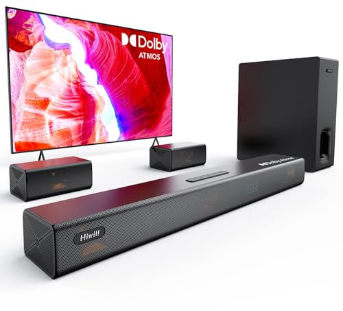 Hiwill 5.1-Kanal Dolby Atmos Soundbar mit 6,5 großem kabellosem Subwoofer – Erweiterte Klangbühne, satter Bass, klare Dialoge, 2 kabelgebundene Rücklautsprecher für Heimkino, eARC/Opt, HiElite A51PRO