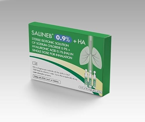 SALINEB 0.9% Isotonic Inhalation +HA Sodium Chloride NaCl 20x5ml | Sterile Isotonic Solution, Inhalation Saline Solution, Single Dose, Unit Dose Vials