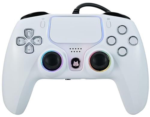 NBCP Manette filaire pour PS5 – Manette de jeu pour PlayStation 5, PS4, PC/Steam, Turbo et déclencheur linéaire à effet Hall, double vibration, prise audio 3,5 mm – Blanc