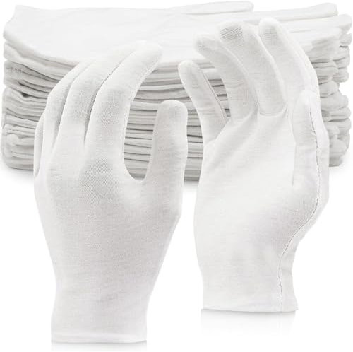 Gants Coton Blanc, 9 paires Gants Blancs en Coton, Doux et Souples, pour Mains Sèches, Dermatologique, Hydratation, Bijoux Travail