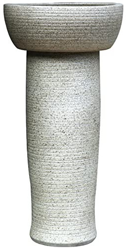 WOTZOV Lavabo de Salle de Bain sur piédestal Art Vasque à Poser Toilettes combinées Lavabo Rond Fait à la Main pour intérieur et extérieur,Ensemble 2 pièces Beige