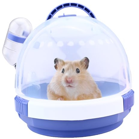 Sac de transport portable rose avec bouteille d'eau et poignée, cage de voyage respirante pour petit animal, gerbilles, souris, hérisson (17,8 x 15,7 cm) (violet)