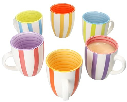 MamboCat Summer Stripes 6er Set Kaffeebecher I 340 ml I Steingut-Becher mit Henkel & bunten Streifen für 6 Personen I Tassen für Heißgetränke wie Tee, Kakao & Co