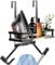 AIWMQYYF Ironing Board Hanger, Wall Mount Iron Holder, Over The Door Board Storage Holder with Storage Basket and Removable Hooks, Laundry Room Iron and Ironing Board Caddy Storage Holder (Black)