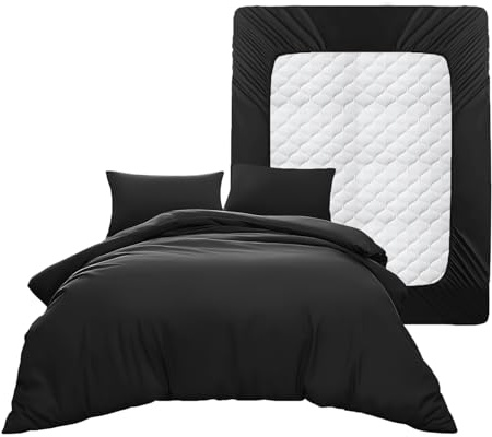 Casabella Duvet Cover Sets - 4 Pc Luxury Super King Duvet Set Brushed Microfiber Duvet Full Set - Duvet Cover, Fitted Sheet & Pillowcase 2 Pack - Soft & Durable Super King Duvet Set - Black Bedding