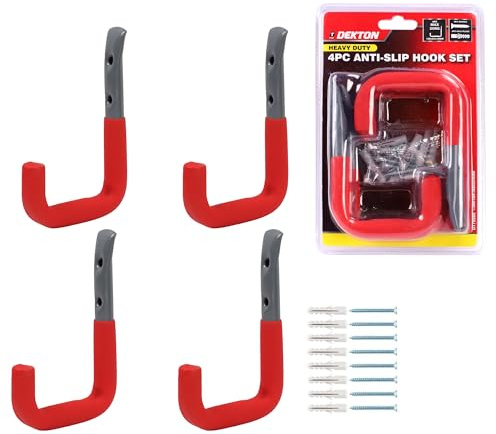 DEKTON 4PC 12cm x 8.5cm General Purpose Wall Hooks - Max Capacity of 25kg | Ideal for Hanging Tools, Coats, Bags, and More | Durable, Rust-Resistant Metal Construction for Home, Garage, or Office