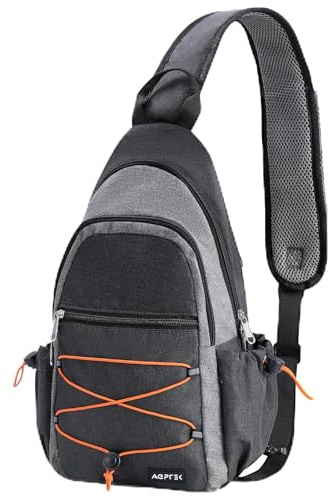 AGPTEK Sling Bag for Men Women, RFID Crossbody Backpack with Water Bottle Holder, Large Capacity Chest Bag for Travel Day Trip Hiking Gym Cycling, Grey