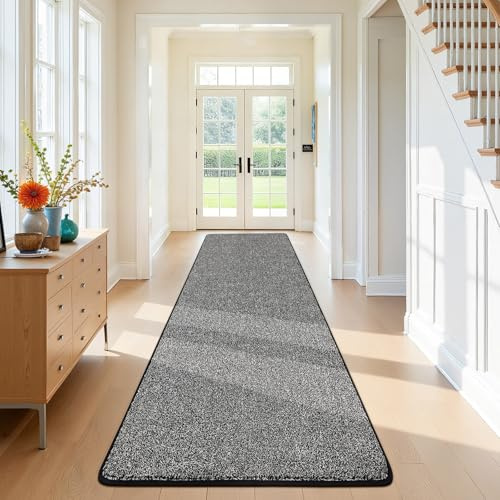 SHACOS Teppich Läufer 80x300 cm Kurzflor Läufer Flur Waschbar Teppichläufer rutschfest Flur Teppich für Wohnzimmer, Schlafzimmer, Küche, Schwarz