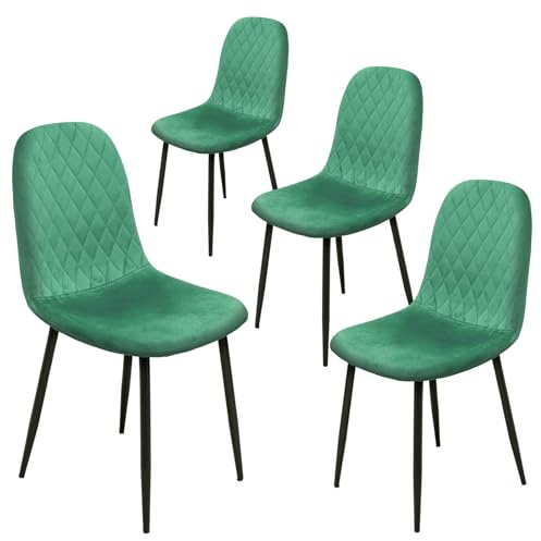 Alivio 4Pc Velvet Dining Chairs, Ergonomic Upholstered Seat with Curved Backrest, Metal Legs, Comfortable Plush Velvet for Dining, Lounge, Kitchen, Office, Indoor & Outdoor (Green, Pack of 4)