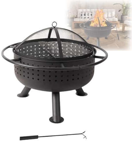 Outdoor Feuerkorb Mit Grillrost, Eisen BBQ Toro Funkenschutz Haube, Lebensmitteltauglicher Grillrost & Stabile Dreibeinstütze Für Outdoor-Treffen & Wärme