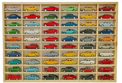 Setzkasten für Modellautos aus Holz von FabaHome - Sammelvitrine für Autos mit 60 Fächern | Wandregal für Spielzeugautos - Aufbewahrungsregal für Kinderzimmer & Sammler