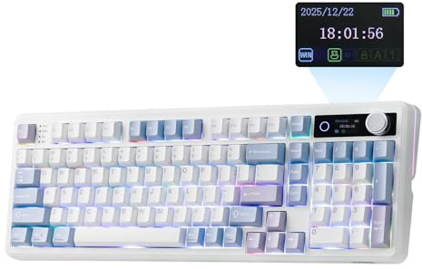 EPOMAKER TH99 PRO 96% Mechanical Keyboard w/Screen(White, Sea Salt Silent) | 10000mAh, Screen & Knob, Creamy & Thocky, Web Driver, RGB, Hot Swap, Lubed Switch & PBT Keycap, Gasket, 2.4Ghz/BT Wireless