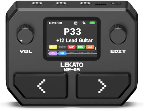 LEKATO Multi Effects Guitar Pedal, with 125 Effects 30 Amp Models & 30 Cab Sims, 40s Looper, Drum Rhythms, Support NAM/IR, USB Audio Interface OTG Function Rechargeable Guitar Effects Pedal (Black)