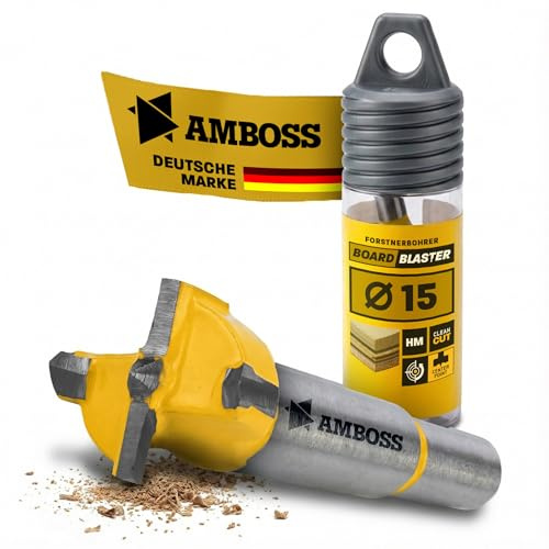 Forstnerbohrer Ø 15 mm – Amboss Werkzeuge BOARDBLASTER Hartmetall Holzbohrer – präzise Bohrungen Holz & Plattenwerkstoffe (Spanplatten, OSB-Platten, Multiplex)