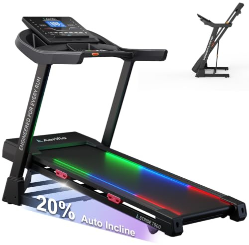 Aeriflo Laufband für Zuhause, 20 km/h, 20% Steigung, 51*140 cm Laufbereich | Klappbar Profi Laufband mit leisem 7-PS-Motor bis 200 kg, Kinomap App, Wireless Charging, LED-Licht, Lüfter und Lautsprechern