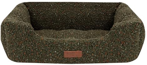 YöL Green Sherpa Dog Bed Small 46 x 36 cm Fleece Pet Bed with High Walls, Anti Slip Base, Fixed Cushion, Machine Washable Soft Puppy Bed with Recycled Filling