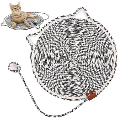 Persiiious 16“ Tapis Griffoir Chat, Tapis à griffer Rond avec Jouet Balle, Grattoir Chat Griffoir, Protège Les Meubles et Les Canapés, Tapis à Gratter, Convient Aux Chats de Tous Ages