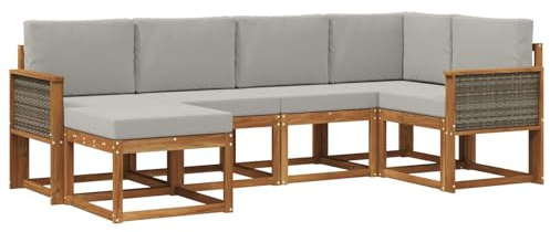vidaXL Outdoor-Sofagarnitur 6 pcs Natürlich und Hellgrau Polyester, Garten-Sofa, modernes Outdoor-Komfort-Set, langlebige Sitzgarnitur für Entspannung und Terrasse
