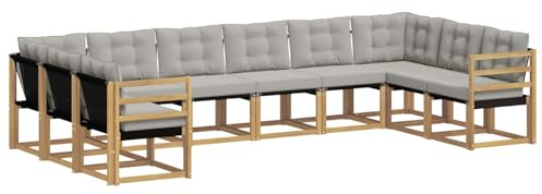 vidaXL Outdoor-Sofagarnitur mit Kissen 10 pcs Weiß und Hellgrau, Gartenmöbel, modernes Outdoor-Sofa, bequemes Lounge-Set für Ihre Terrasse, robust und stylisch