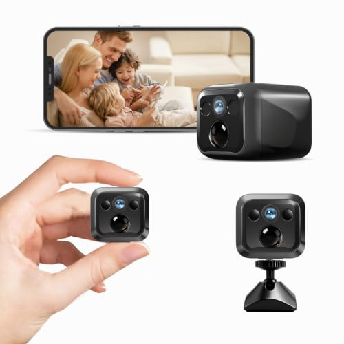 Mini Kamera mit 90 Tagen Standby, 3MP Kabellose Überwachungskamera für Zuhause mit AI Bewegungserkennung, Nachtsicht & 2.4 GHz WLAN, für Wohnung Babyüberwachung Haustiere, Nachtsicht SD/Cloud-Speicher