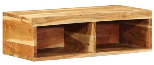 Mangloder Meuble TV mural en bois d'acacia massif 60 x 30 x 19 cm, suspendu et peu encombrant avec espace de rangement, gestion des câbles pour salon, home cinéma, jeux, télévision et récepteur