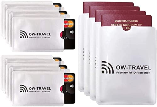 OW-Travel TÜV geprüfte RFID Schutzhülle Kreditkarten 100% Schutz NFC Schutzhüllen Reisepasshülle Reisezubehör für Kreditkarte Personalausweis EC Bankkarten Visa:10Kartenschutz+4Reisepass