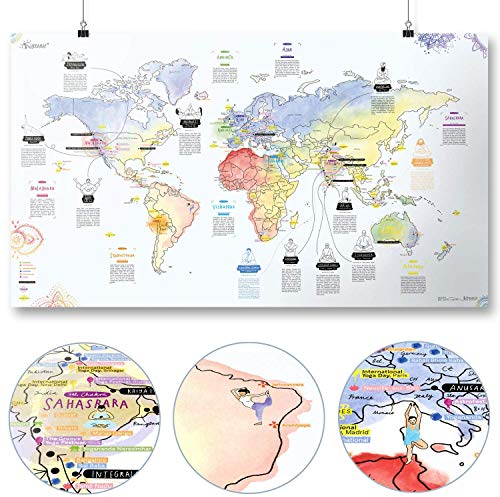 AUSVERKAUF - Yoga Weltkarte | AWESOME MAPS | Finde Deinen Lieblings-Yogastil & entdecke seinen Ursprung - 97,5 x 56cm Poster (Yoga Map)