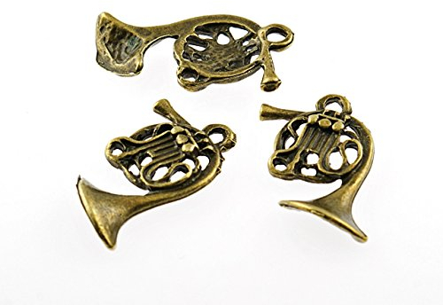 6 Anhänger als Waldhorn in antik Bronze von Vintageparts, DIY-Schmuck
