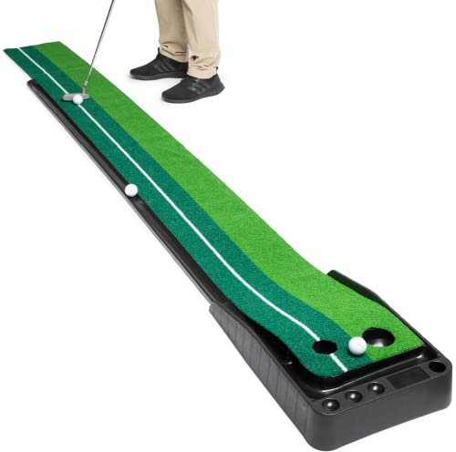 Abco Tech Indoor Golf Putting Green - Portable Mini Golf Mat With Auto Ball Return - Practice Putting Green For Home, Office, And Outdoor Use - Indoor Golf Set With 3 Balls Included