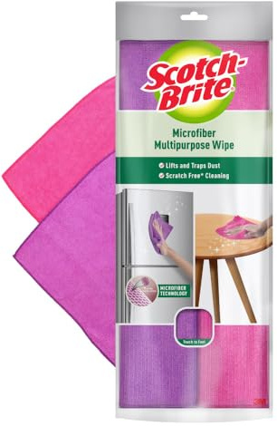 Scotch-Brite Mikrofaser-Mehrzweck-Tücher (2 Stück) (kratzfreie Reinigung mit Staubfang) (verwendet für Staubwischen, Geräte, Möbel, Fenster, Armaturen usw.)