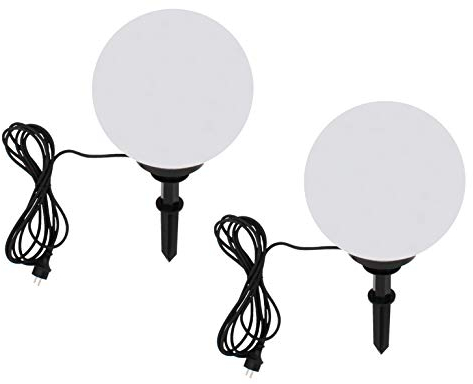 Trango 2er Set 300W Gartenkugel Leuchte IP65 Kugelleuchte 30cm Durchmesser in Weiß matt mit je 5m Zuleitungskabel & je E27 Fassung geeignet für LED Lampe Kugellampe Gartenleuchte Außenlampe