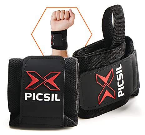 PICSIL - Muñequeras de Algodón para Cross Training | Soporte de Muñeca con Agarre Pulgar | Ideal para Musculación, Boxeo, Calistenia, Gimnasio | Negro, Talla Única, Algodón