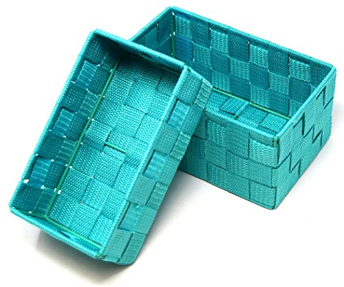 Lashuma Türkis Farbiges 2er Korbset Badkörbe, Größen: 19x10x7 cm und 20x13x10 cm, Rechteckige Aufbewahrungskörbe