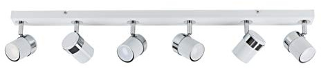 MiniSun | Modern 6 Way Straight Bar Ceiling Spotlight Fitting in a Gloss White/Chrome Finish | Ceiling Lights & Home Improvements Essential | Mains Wired