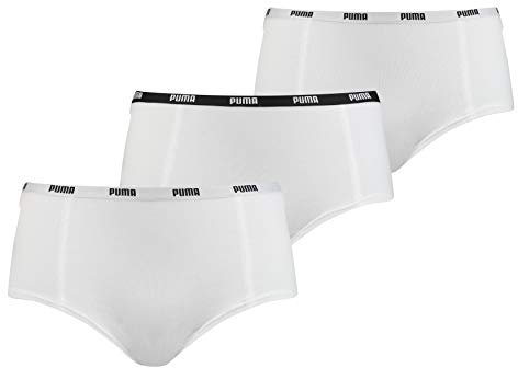 PUMA 3er Pack Damen Unterwäsche Pantys Slips Iconic Mini Shorts, Farbe:Weiß, Wäschegröße:S, Artikel:-300 White