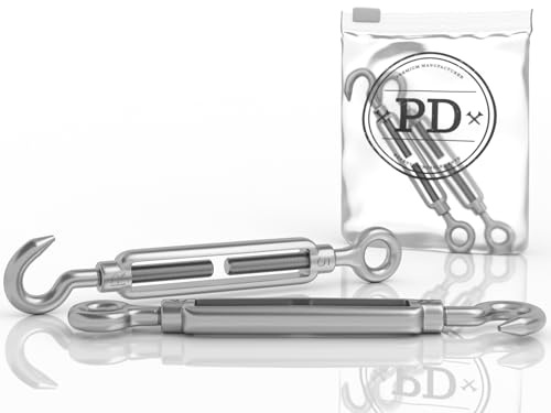 PD® Spannschloss M8 Edelstahl A4 (Haken-Öse) | Seilspanner Sonnensegel ROSTFREI | Drahtspanner mit Spannschraube | Spannhaken für Segel Befestigung, Wäscheleine & mehr | Drahtseil Spanner | 1 Stück