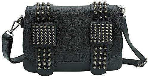 Ro Rox Damen Schädel Umhängetasche Punk Gothic Nieten PU Handtasche