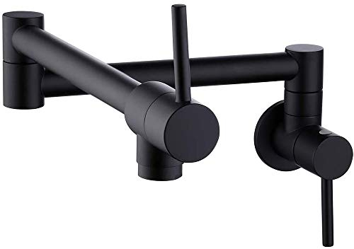 Robinet de cuisine de pot de remplissage sans plomb en laiton à double articulation de bras pivotant pliable pour évier de robinet articulé de montage mural à deux poignées Noir mat