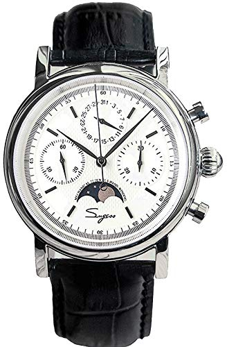 SU1908SW MoonPhase Master Seagull ST1908 Uhrwerk Saphirglas Herren Chronograph Mechanische Uhr 1963, weiß, 40 mm, Armband