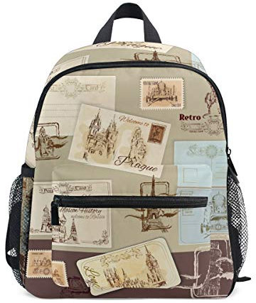 Vintage Postkarten Stempel Kleinkind Rucksack Kinder Leichtgewicht Büchertasche Vorschule Schülerrucksack für 2-7 Jahre die Reise Mädchen Jungs
