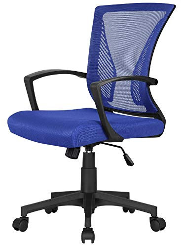 Yaheetech Bürostuhl Schreibtischstuhl Arbeitsstuhl Netzstuhl mit Rückenlehne und Armlehne Wippfunktion Dicke Polsterung (Blau)
