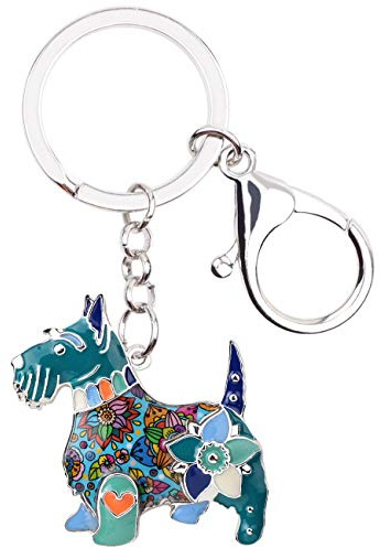 DUOWEI Floral Emaille Scottish Terrier Schlüsselanhänger Schlüsselring Tasche Auto Dekoration für Frauen Mädchen Charme Geschenk